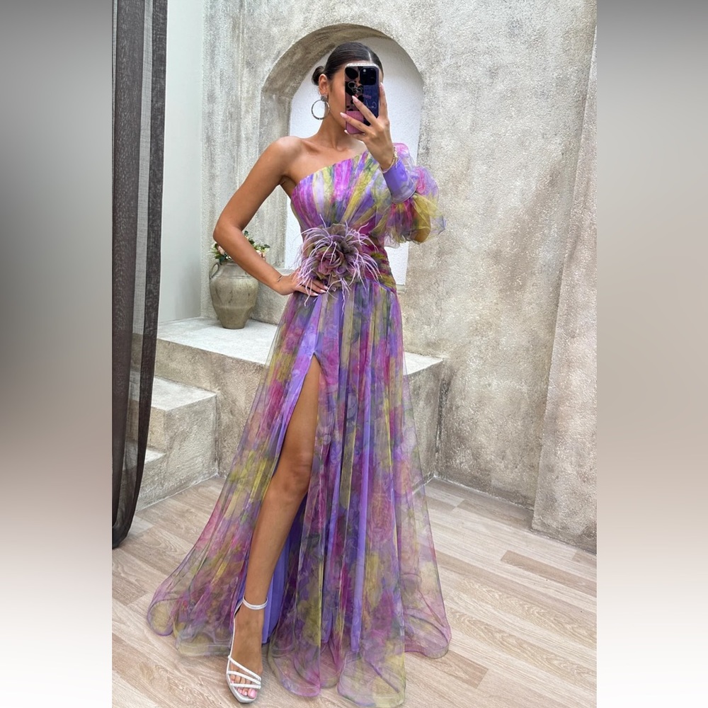 Purple floral chiffon maxi dress